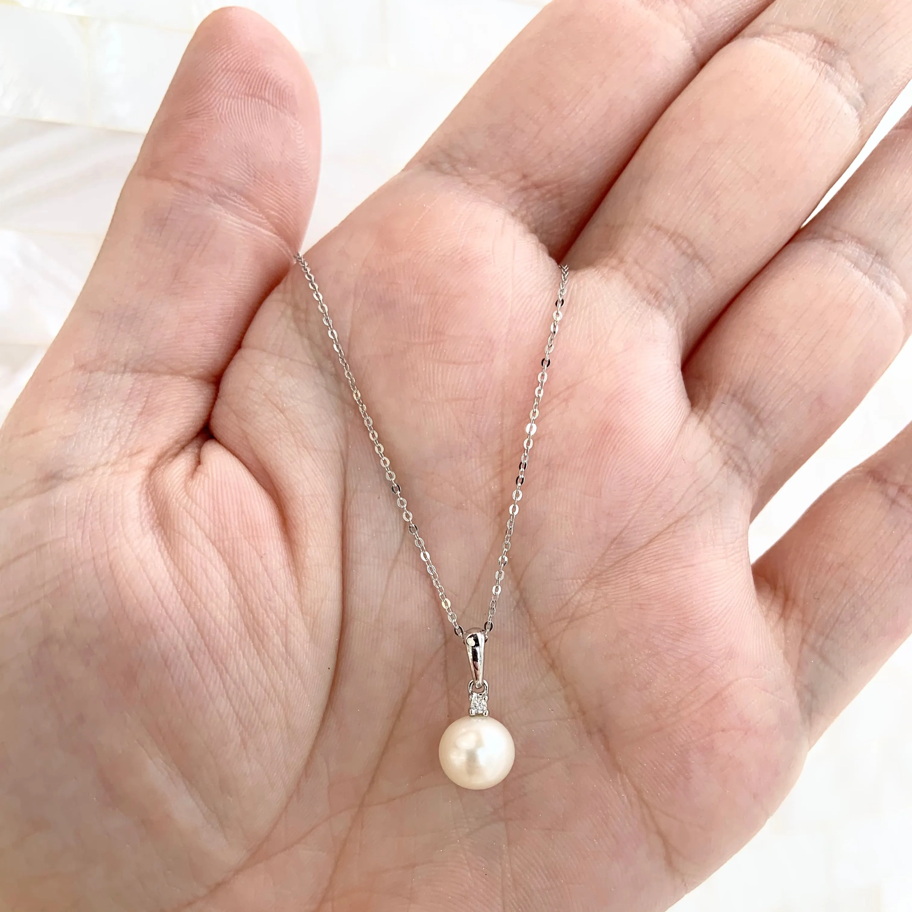 10k & 14k Gold Freshwater Pearl with Diamond Necklace