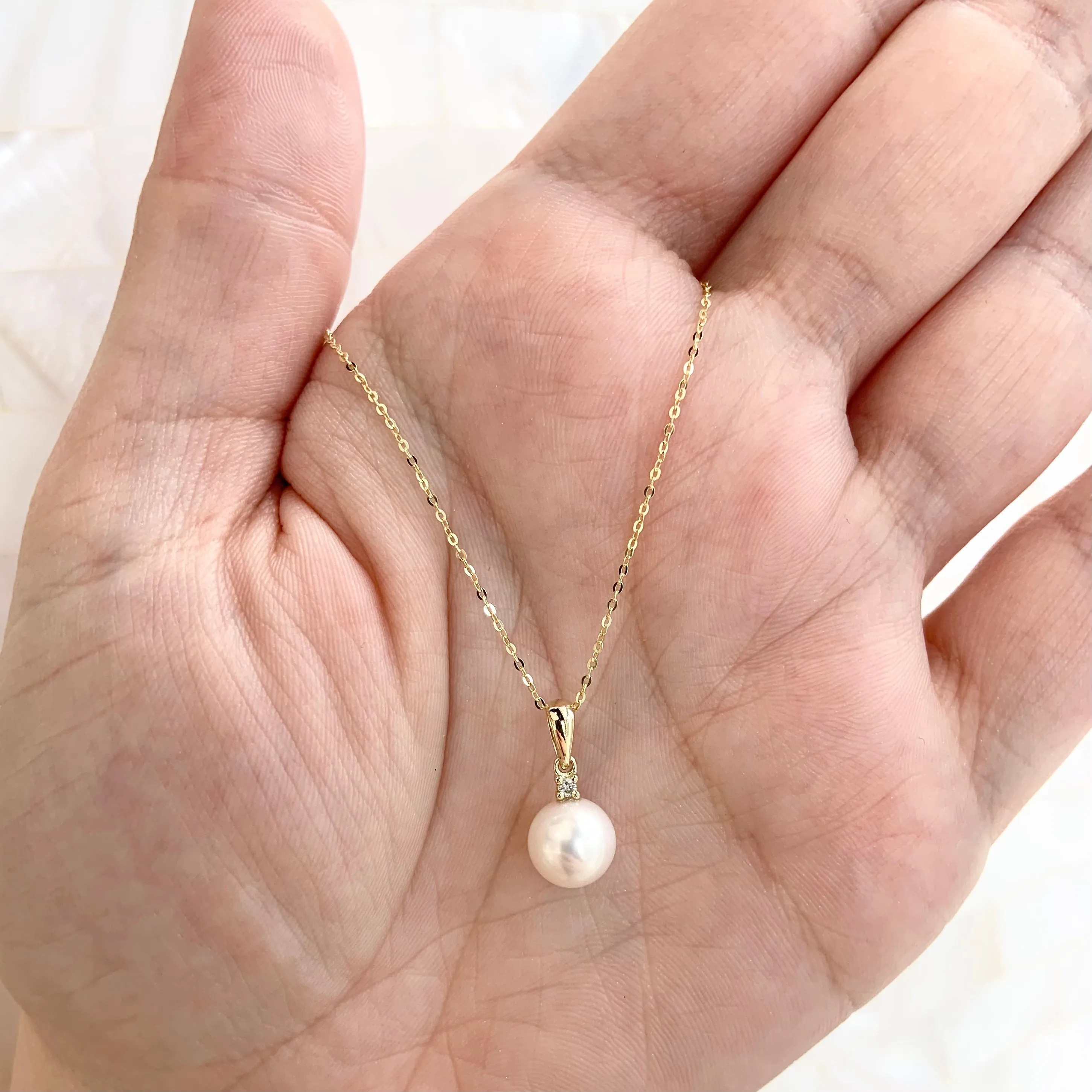 10k & 14k Gold Freshwater Pearl with Diamond Necklace