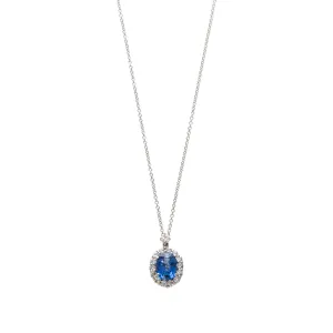 1.36ct Sapphire & Diamond Halo 18K White Gold Pendant Necklace