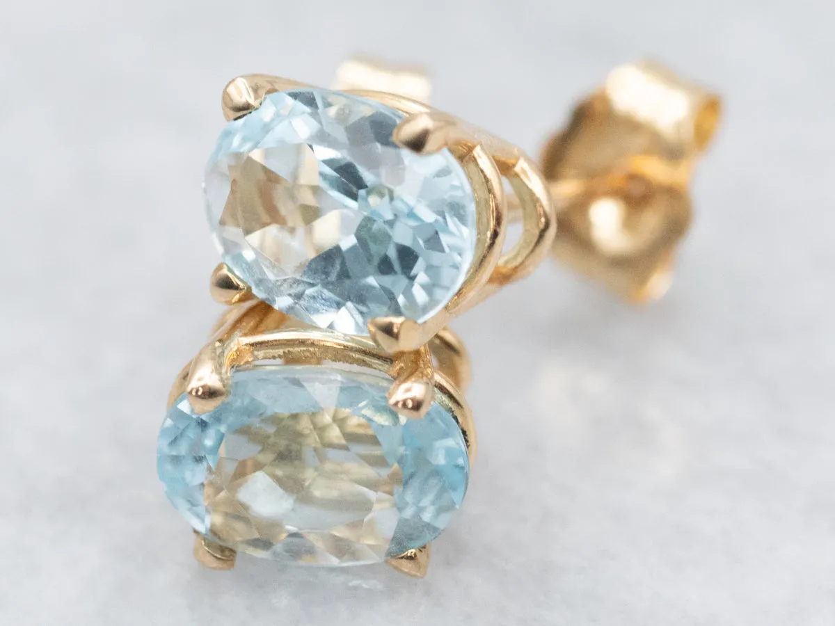 14K Yellow Gold Blue Topaz Stud Earrings