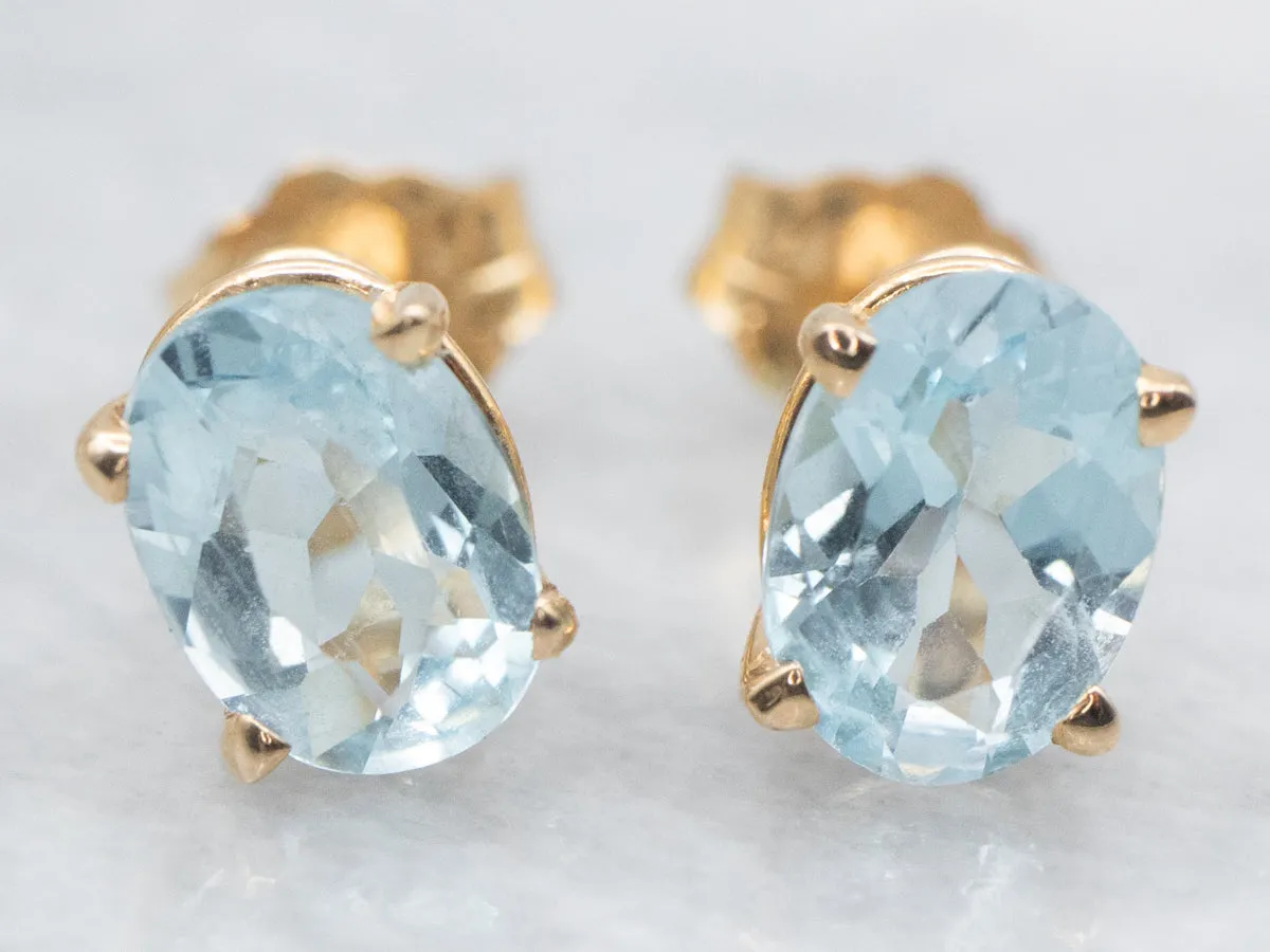 14K Yellow Gold Blue Topaz Stud Earrings