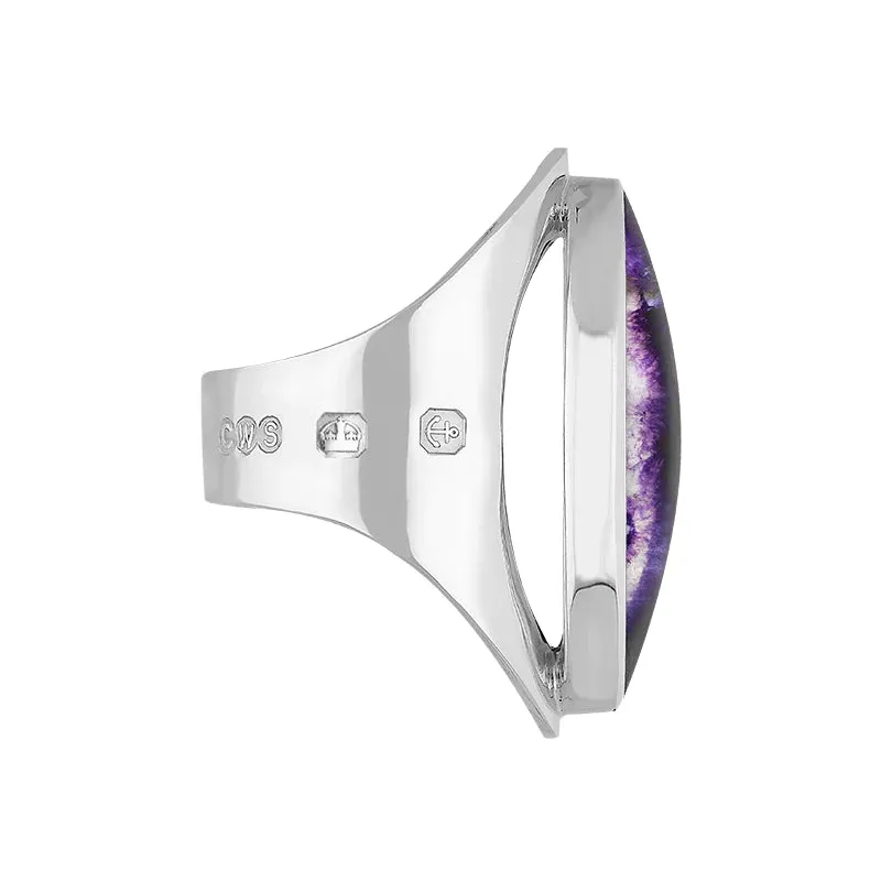 18ct White Gold Blue John Hallmark Large Oval Ring