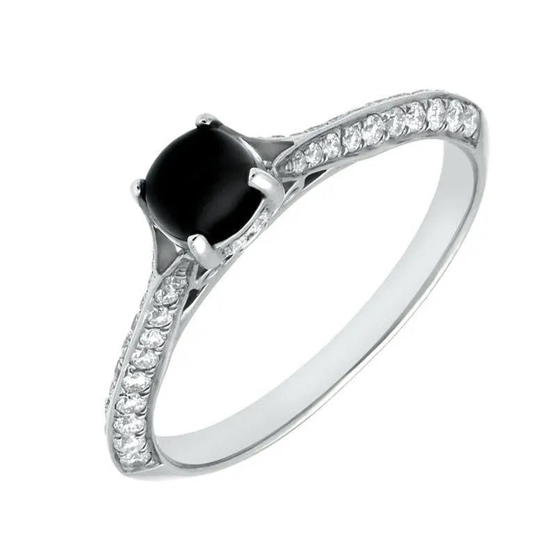 18ct White Gold Whitby Jet 0.30ct Diamond Ring