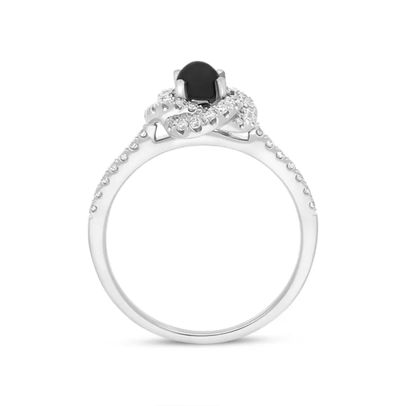18ct White Gold Whitby Jet 0.31ct Diamond Knot Ring