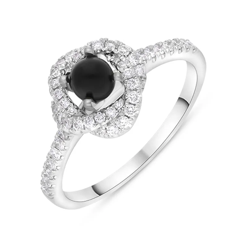 18ct White Gold Whitby Jet 0.31ct Diamond Knot Ring