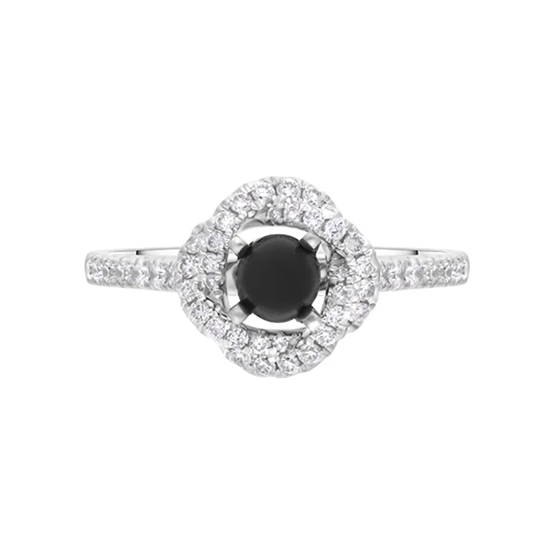 18ct White Gold Whitby Jet 0.31ct Diamond Knot Ring