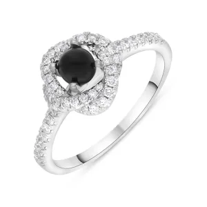 18ct White Gold Whitby Jet 0.31ct Diamond Knot Ring