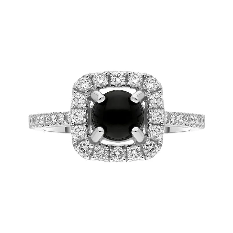 18ct White Gold Whitby Jet 0.45ct Diamond Cushion Ring
