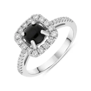 18ct White Gold Whitby Jet 0.45ct Diamond Cushion Ring
