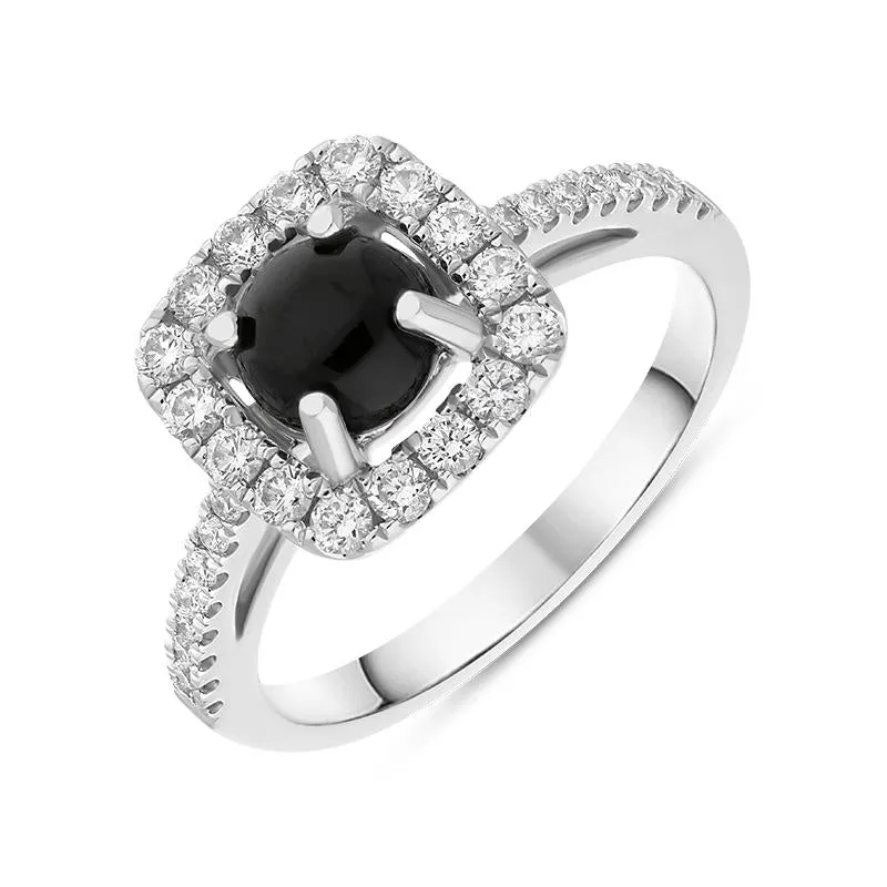 18ct White Gold Whitby Jet 0.45ct Diamond Cushion Ring
