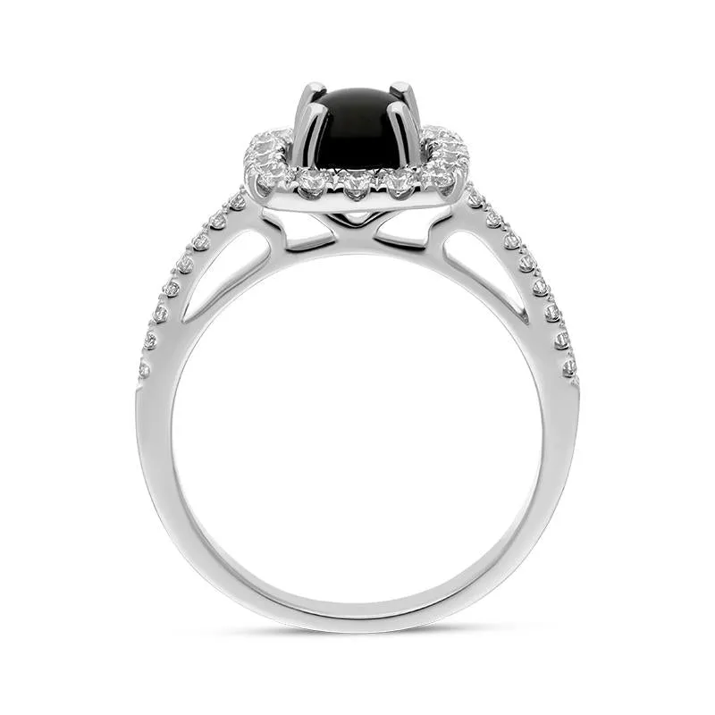 18ct White Gold Whitby Jet 0.45ct Diamond Cushion Ring