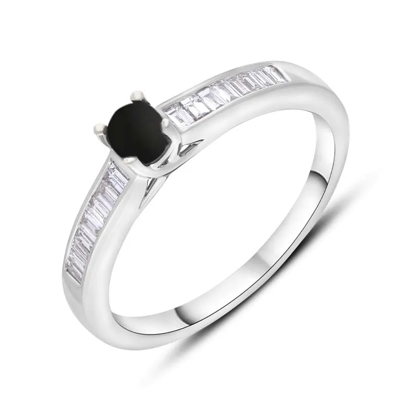 18ct White Gold Whitby Jet Diamond 0.20ct Round Claw Set Ring