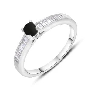 18ct White Gold Whitby Jet Diamond 0.20ct Round Claw Set Ring
