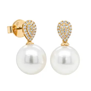 18ct Yellow Gold 11.2mm South Sea Pearl & Diamond Aegean Earrings
