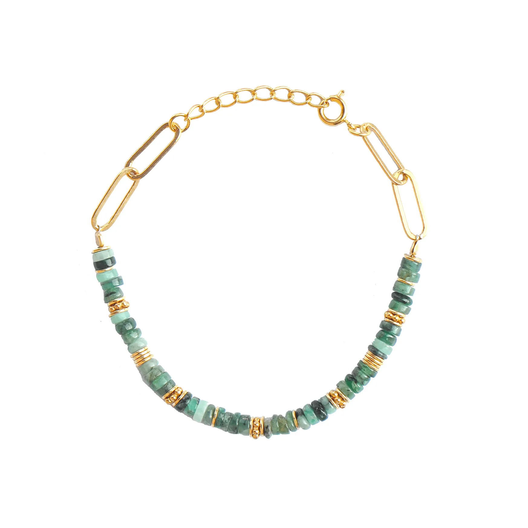 18k yellow gold pearl bracelet assembled with Emerald