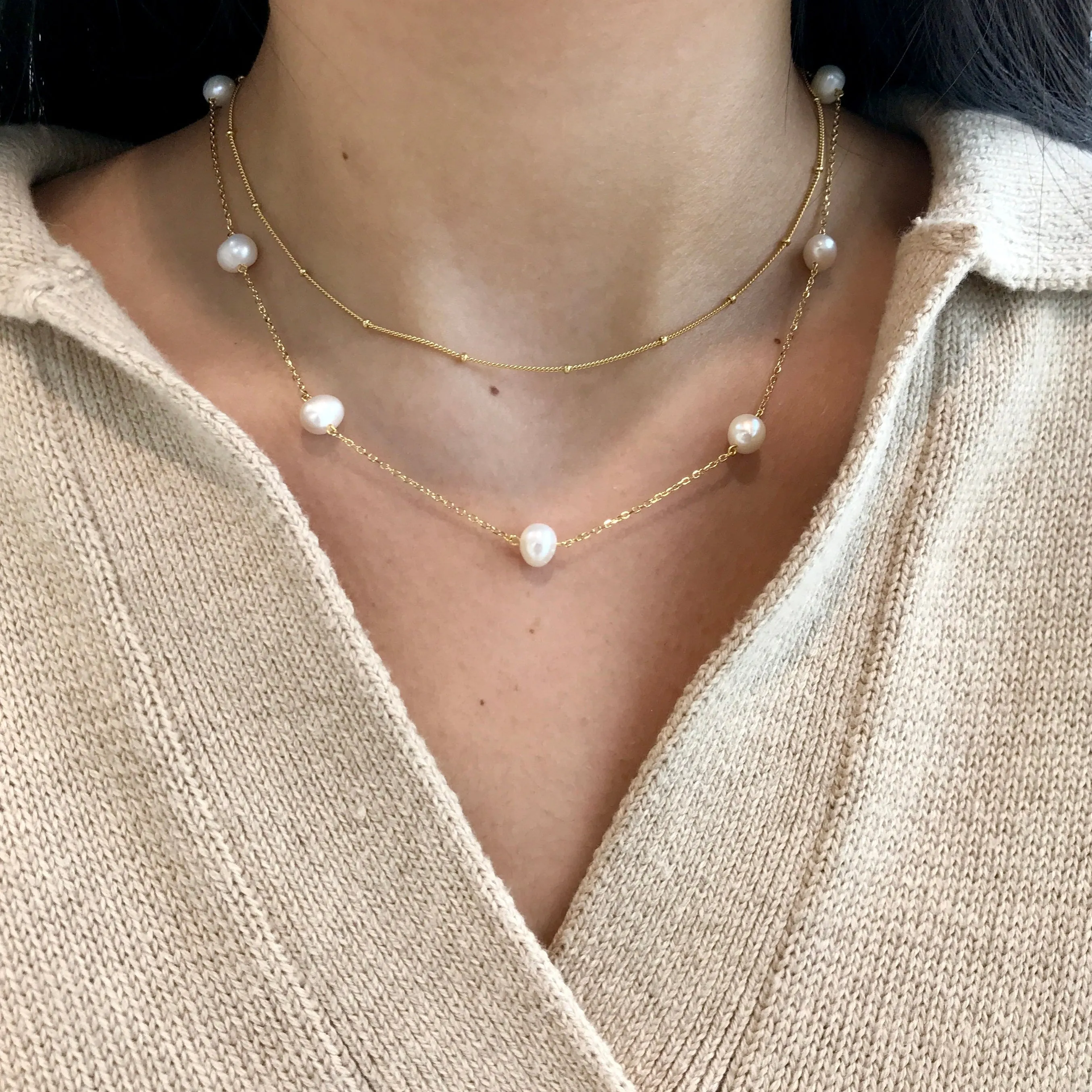18k/925 Vermeil Spaced Pearl Necklace