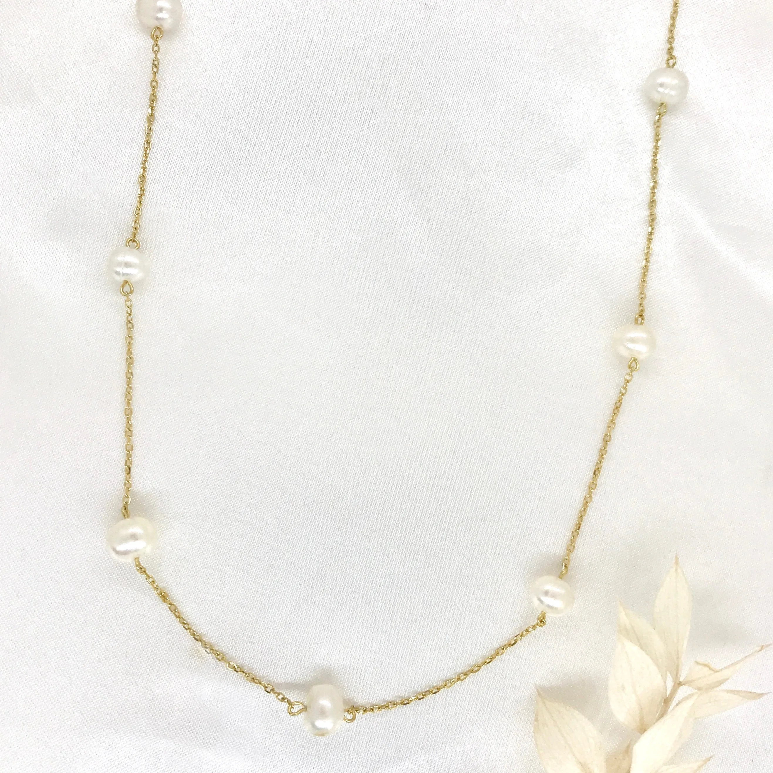 18k/925 Vermeil Spaced Pearl Necklace