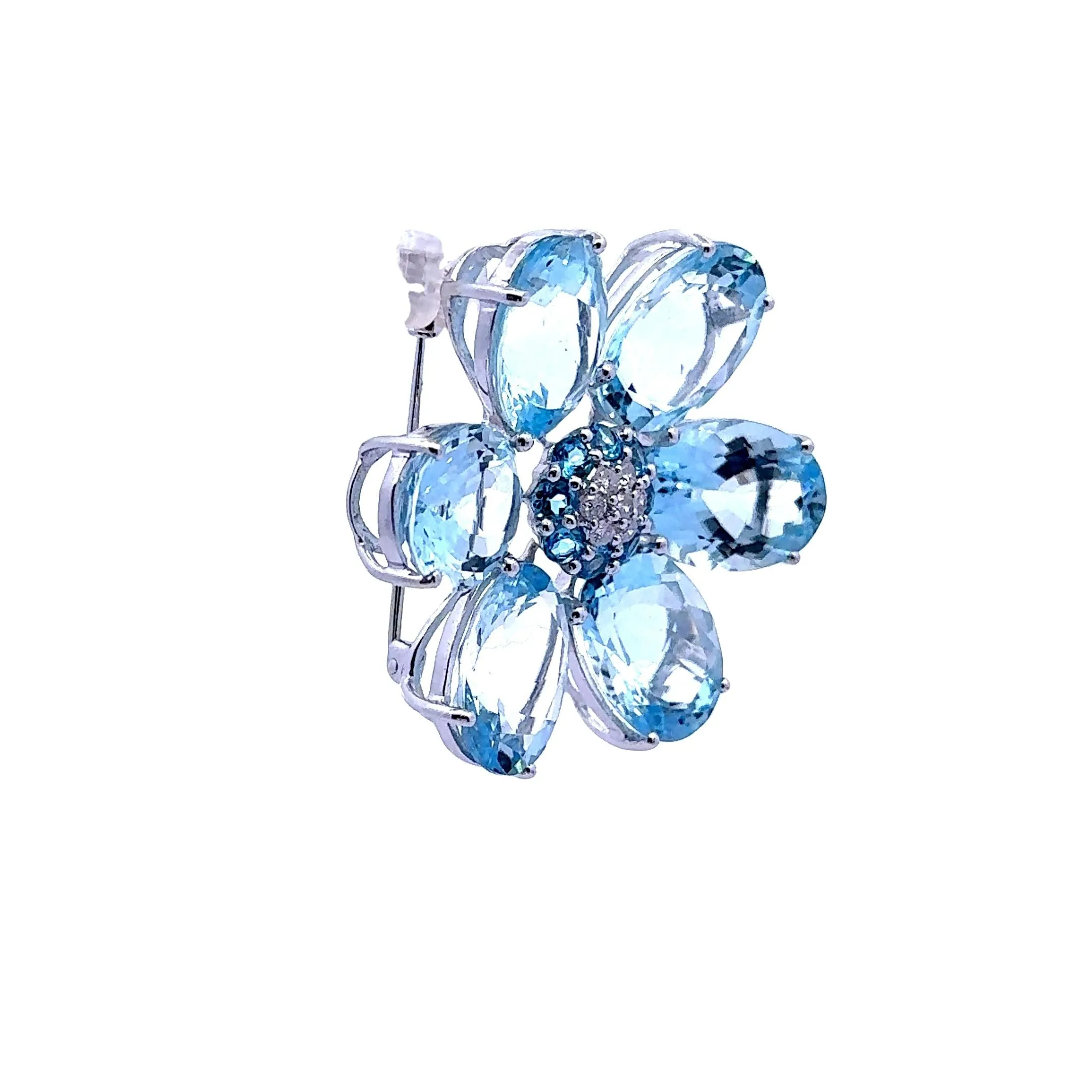 44.65 Carats Aquamarine Diamond 18k White Gold Flower Brooch-Pendant