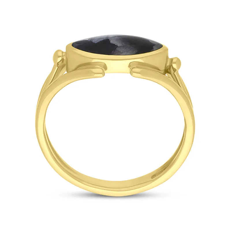 9ct Yellow Gold Blue John Marquise Open Shank Ring