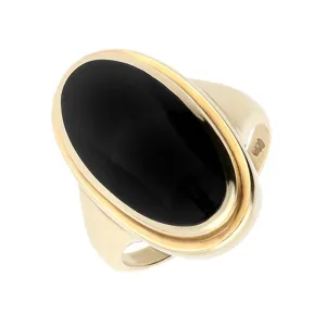 9ct Yellow Gold Whitby Jet Long Oval Top Hat Ring