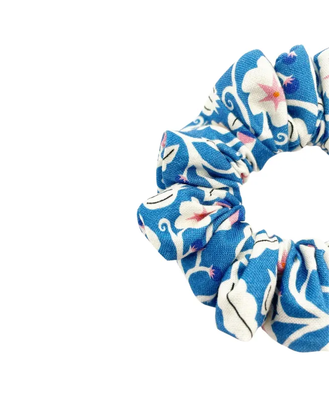 Blue Floral Scrunchie