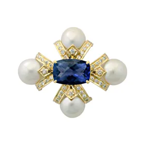 Brooch - Iolite, Pearl and Diamond