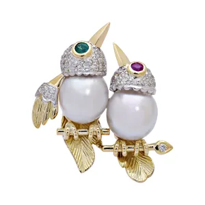 Brooch - Ruby, Emerald, South Sea Pearl and Diamond