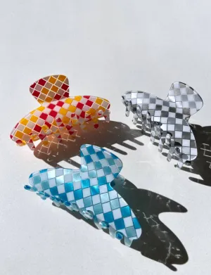 Checkered Claw Clip- Grey