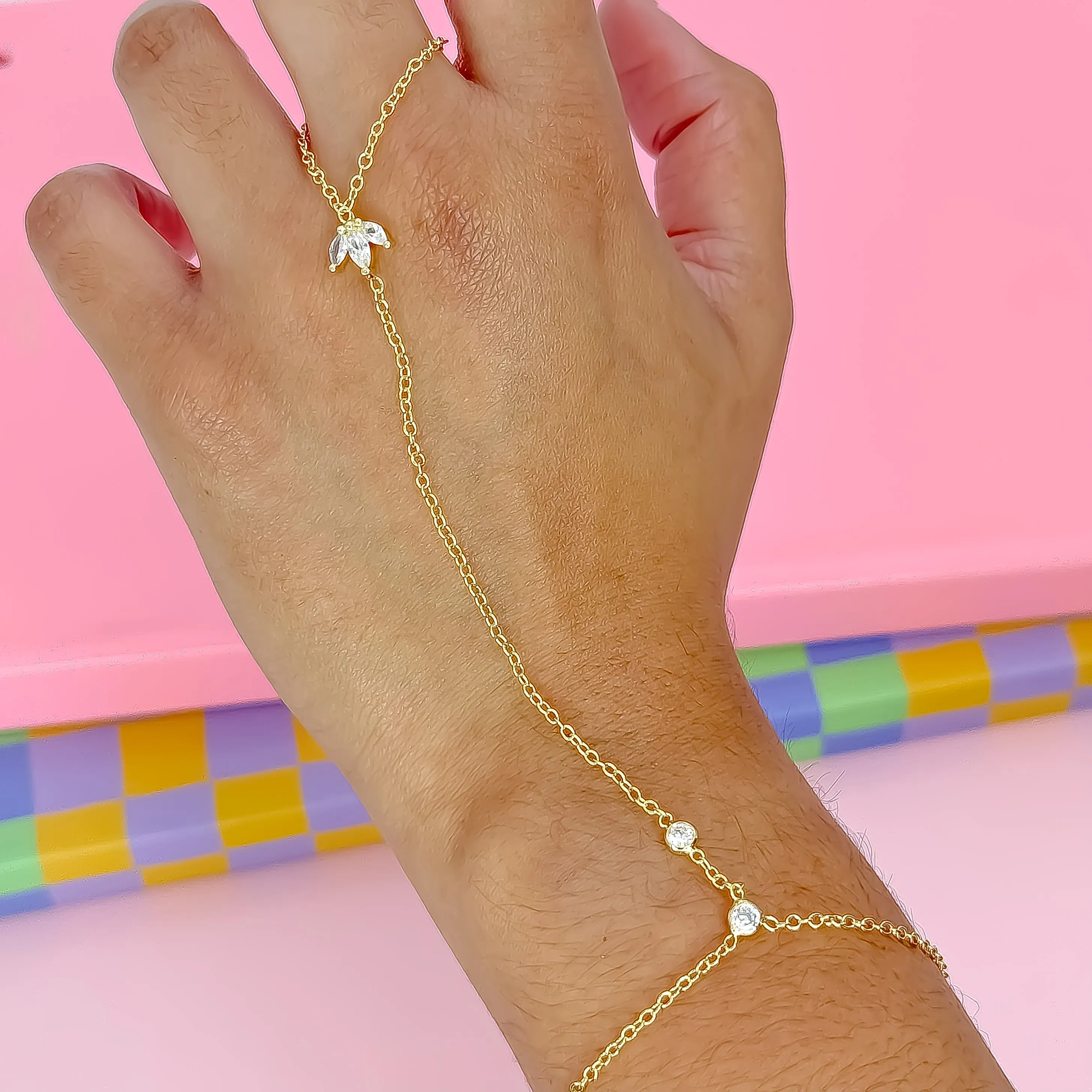 Crystal Bloom Hand Chain Gold