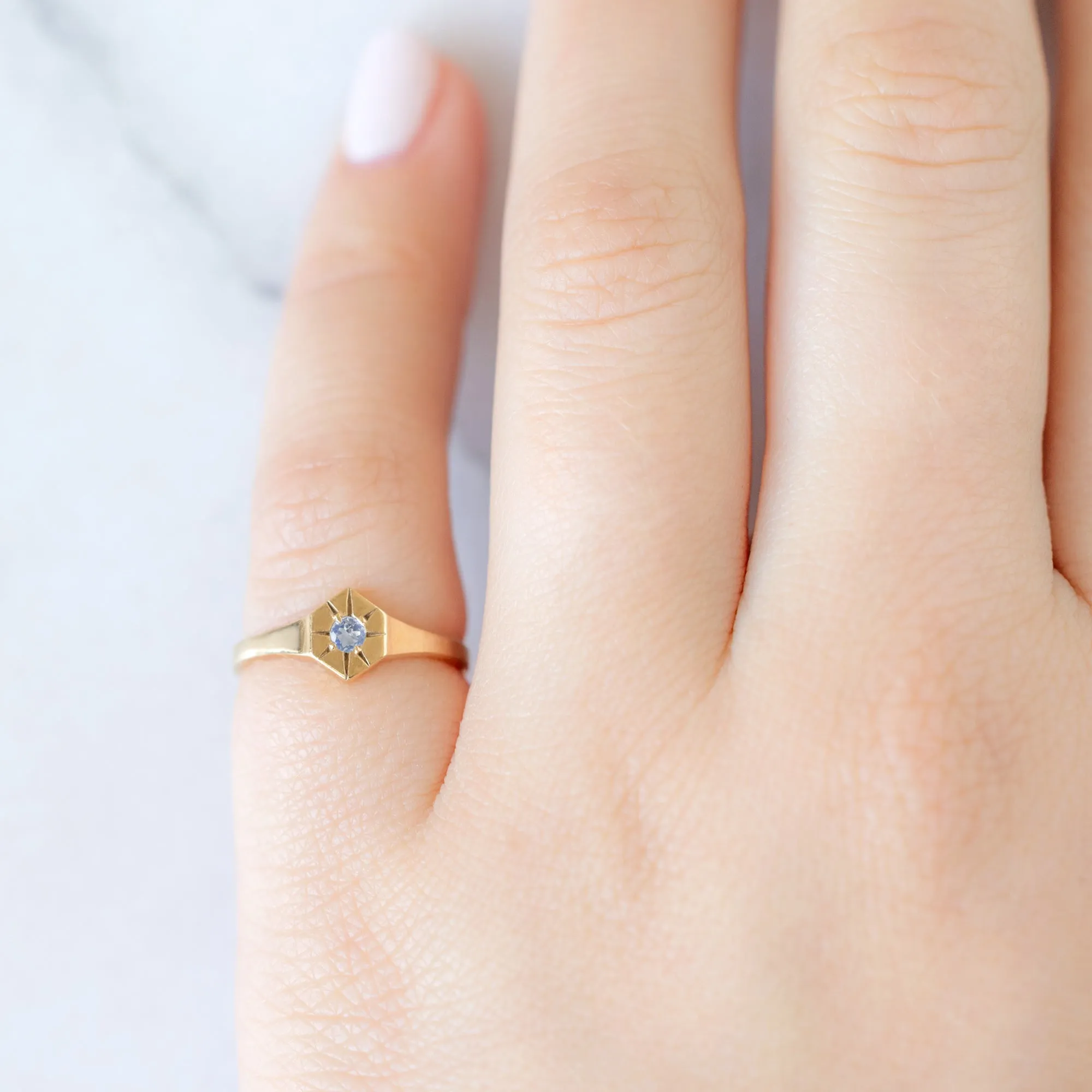 Custom Moonstone Birthstone Signet Ring | Yellow, Rose or White Gold
