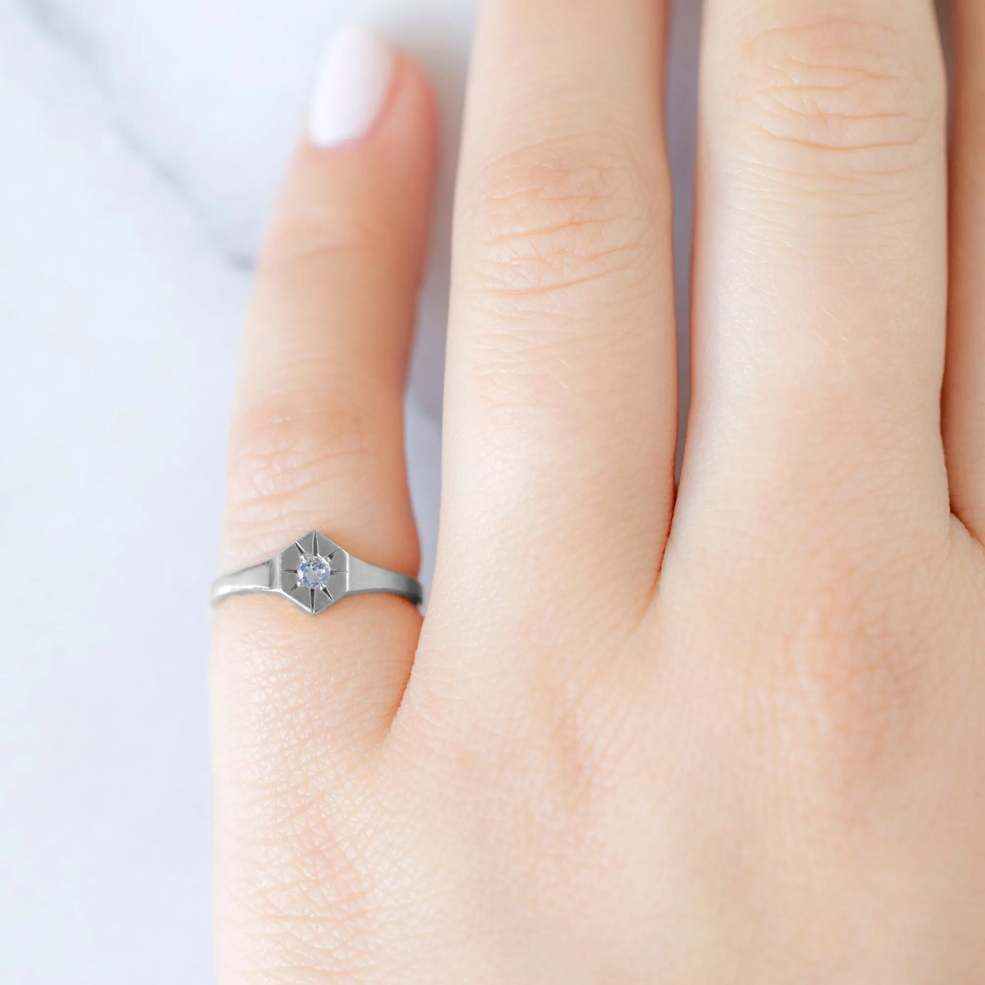 Custom Moonstone Birthstone Signet Ring | Yellow, Rose or White Gold