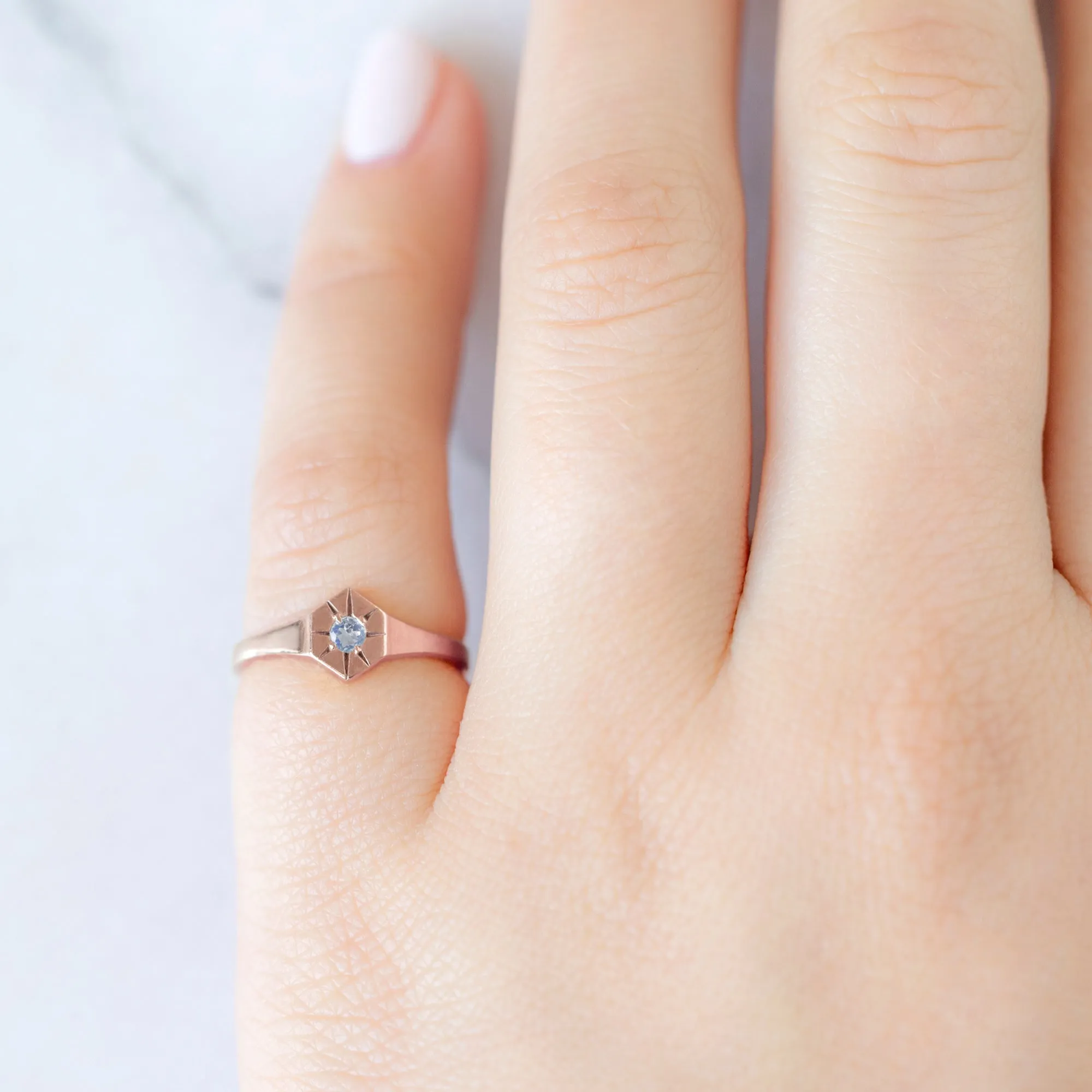 Custom Moonstone Birthstone Signet Ring | Yellow, Rose or White Gold