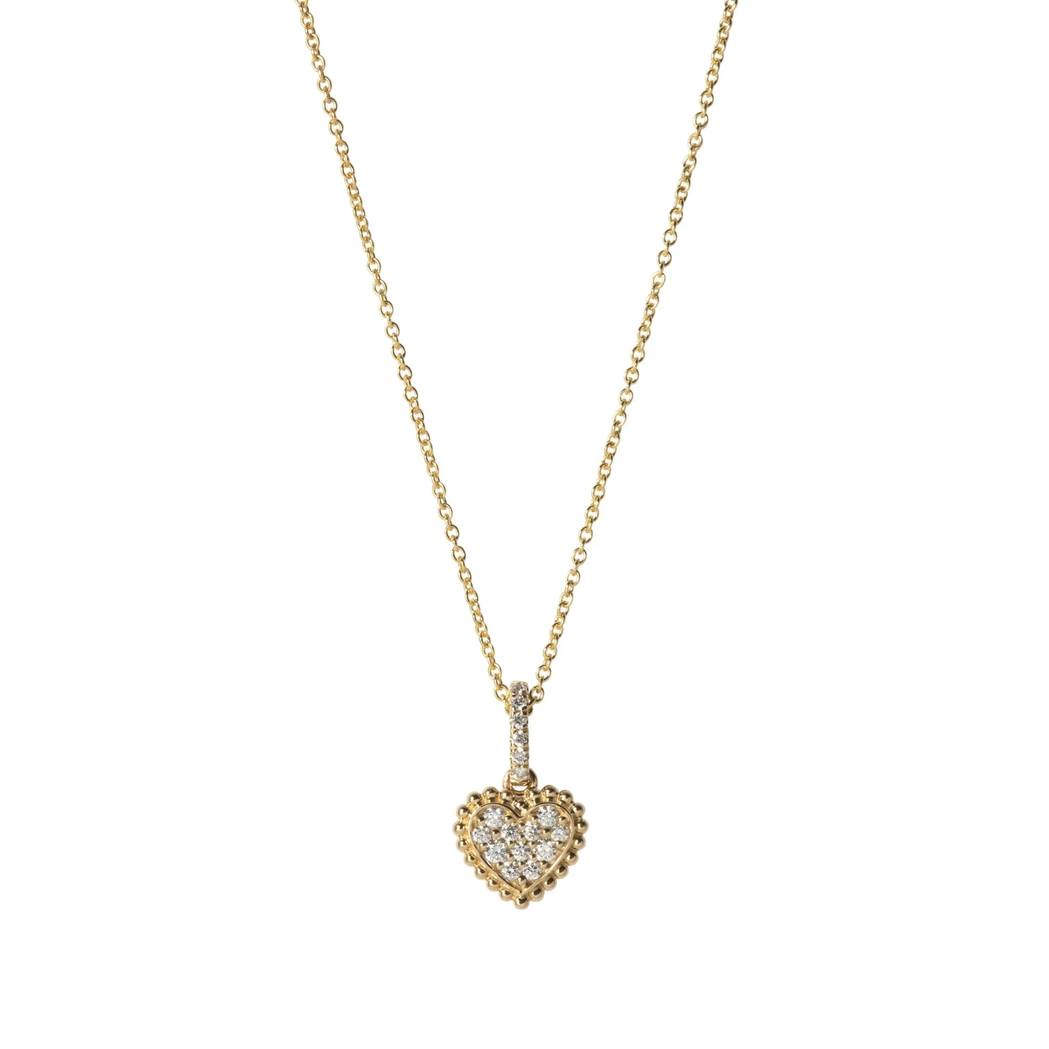 Diamond 14K Yellow Gold Beaded Heart Pendant Necklace