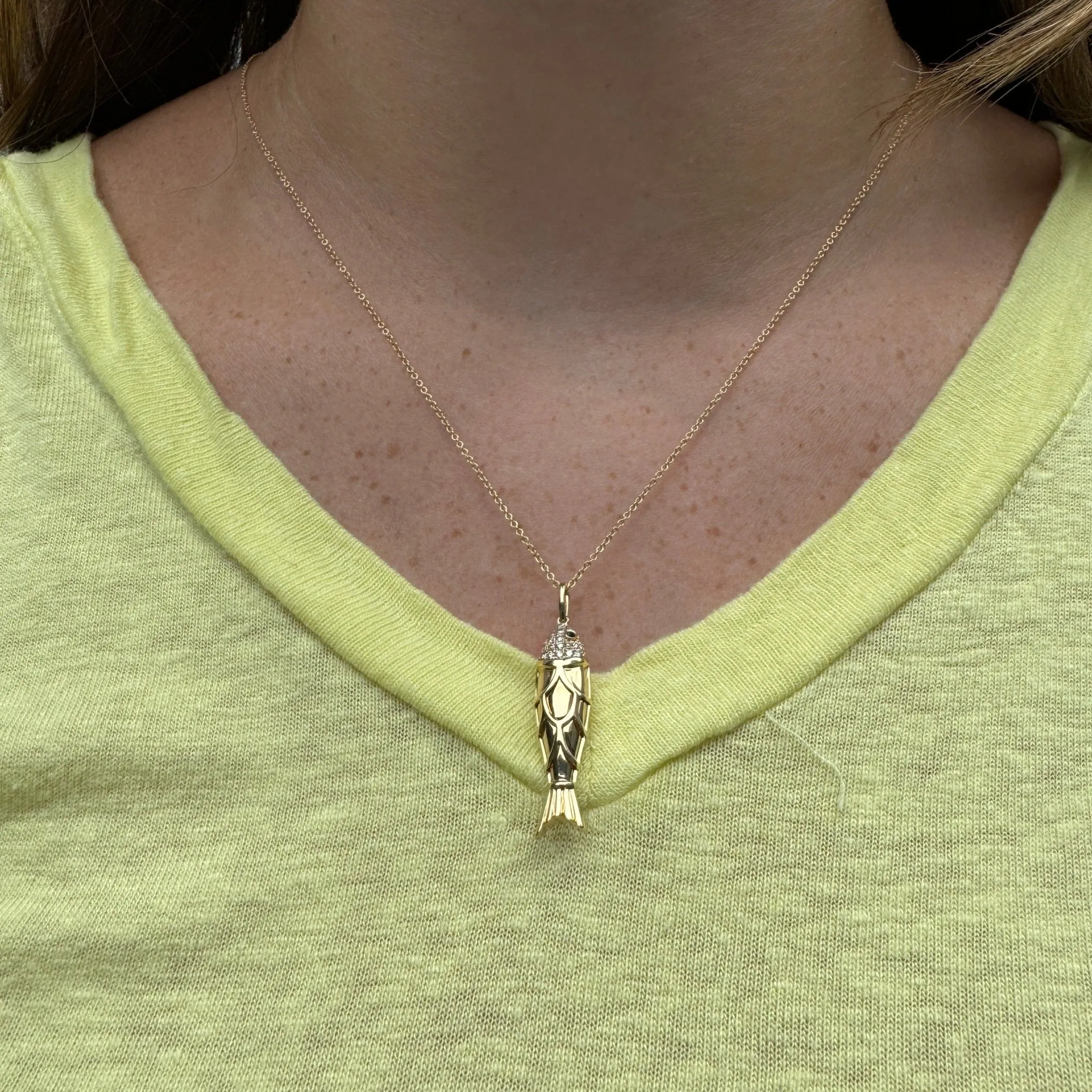 Diamond & Sapphire Fish 18K Yellow Gold Pendant Necklace