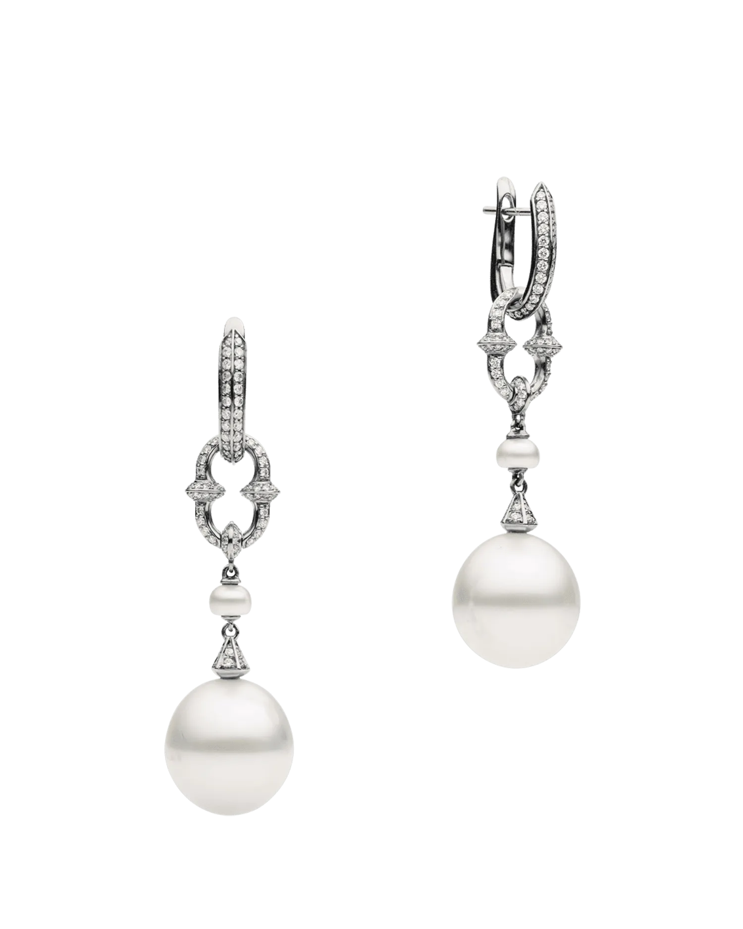 Diamond Anchor Link Pearl Earrings | 13mm Drop  Pearls, Diamonds, and White Gold