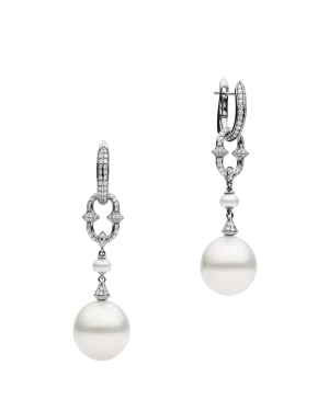Diamond Anchor Link Pearl Earrings | 13mm Drop  Pearls, Diamonds, and White Gold
