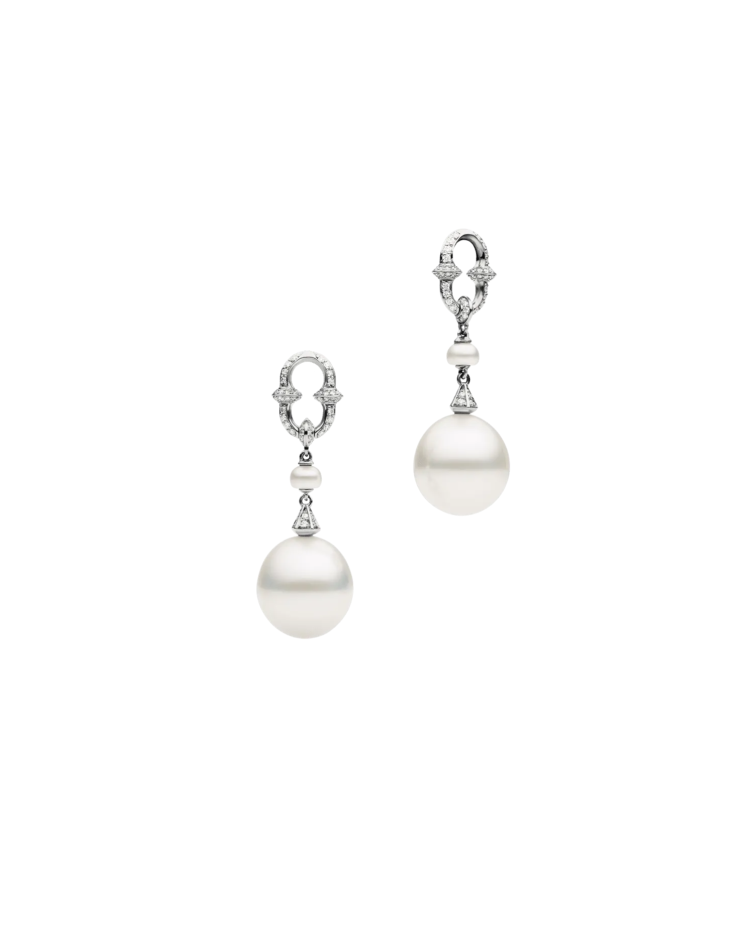 Diamond Anchor Link Pearl Earrings | 13mm Drop  Pearls, Diamonds, and White Gold