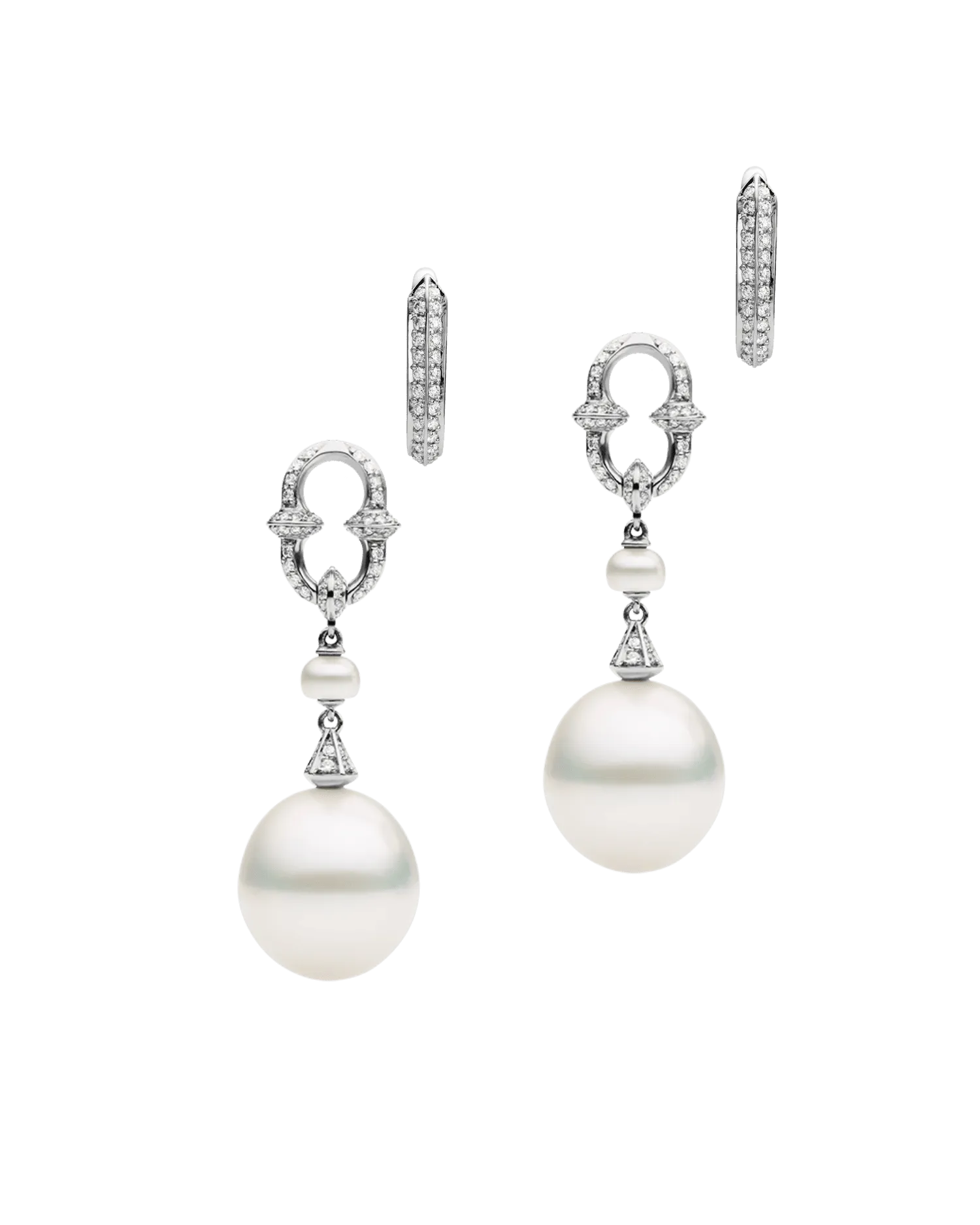 Diamond Anchor Link Pearl Earrings | 13mm Drop  Pearls, Diamonds, and White Gold