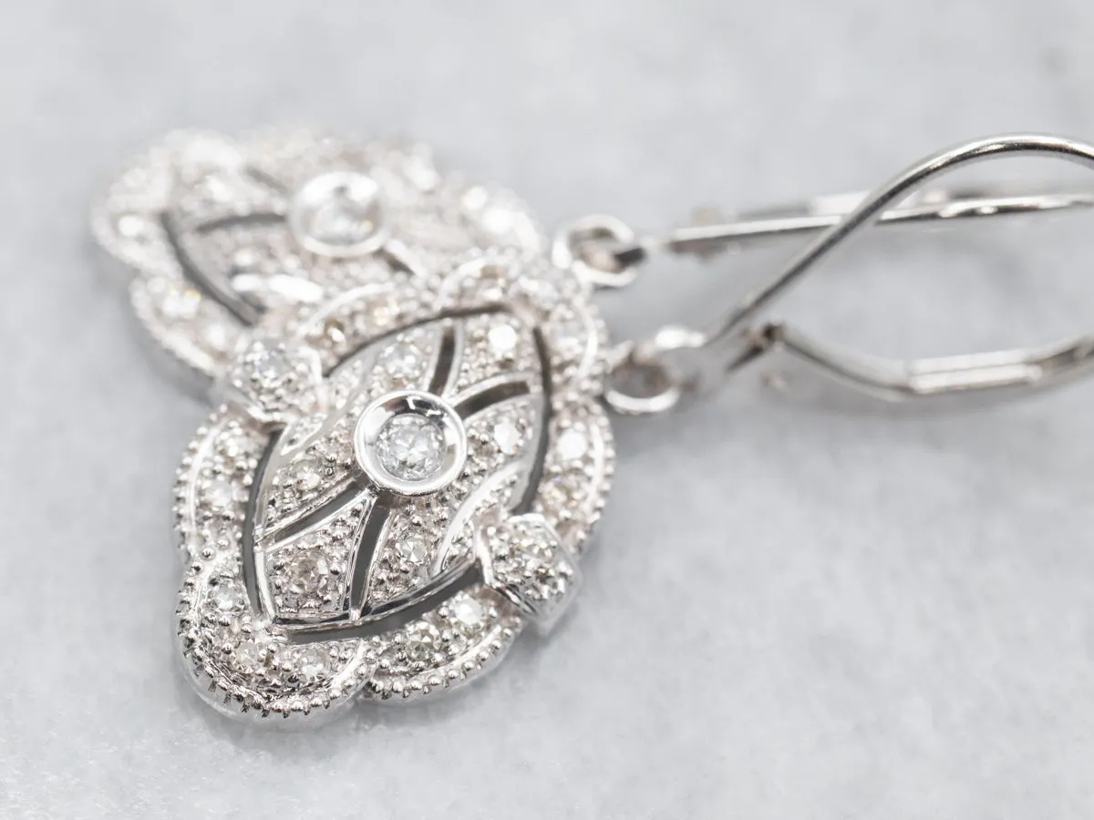 Diamond Drop Earrings with Scalloped Edge