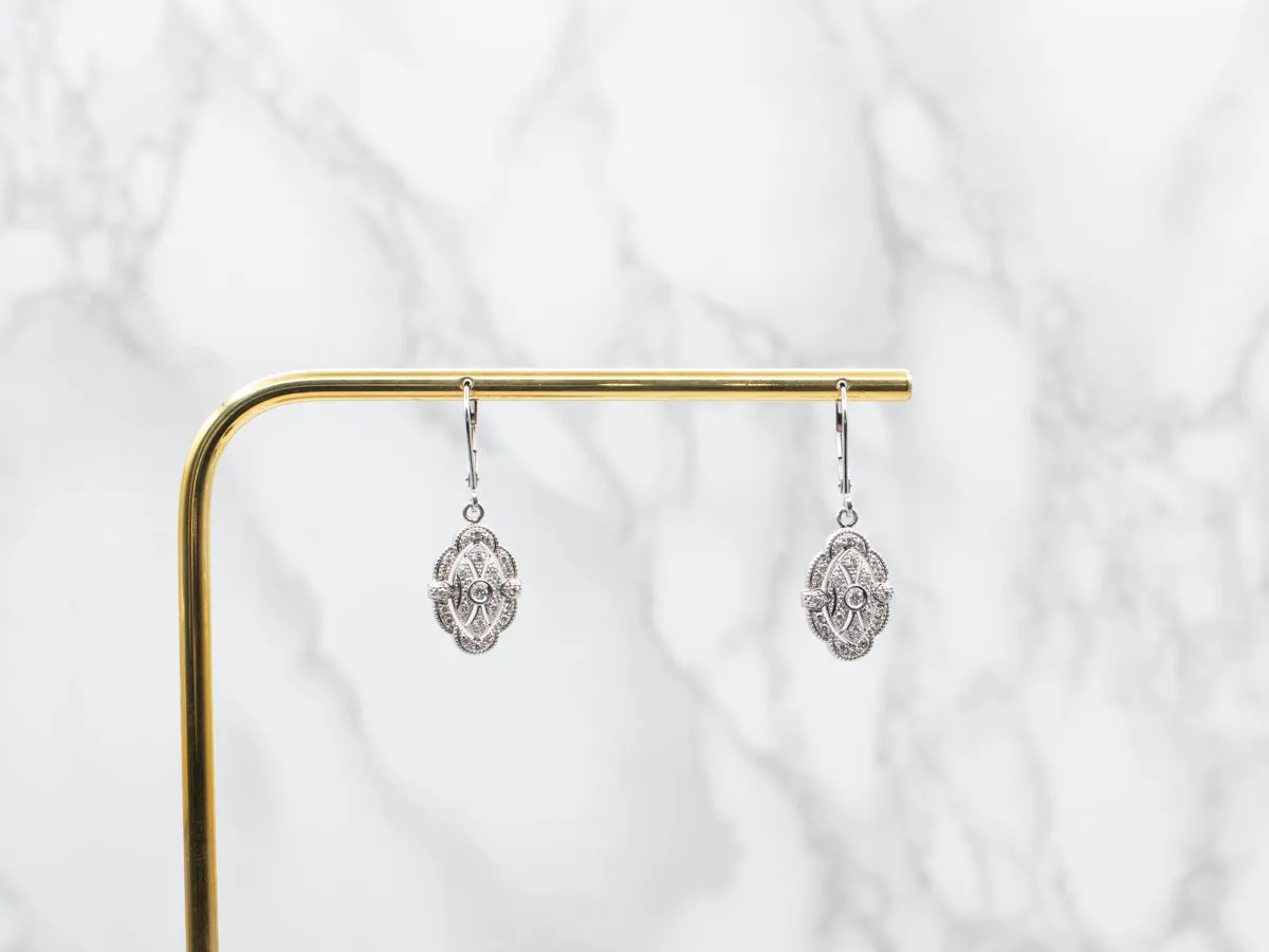 Diamond Drop Earrings with Scalloped Edge