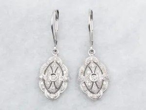 Diamond Drop Earrings with Scalloped Edge