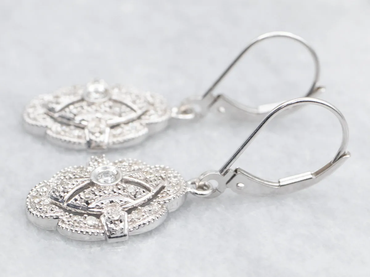 Diamond Drop Earrings with Scalloped Edge