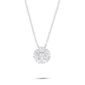 Diamond Flower Pendant White Gold