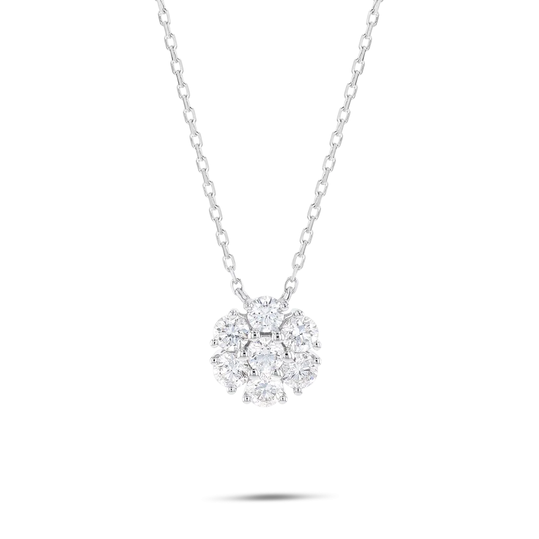 Diamond Flower Pendant White Gold