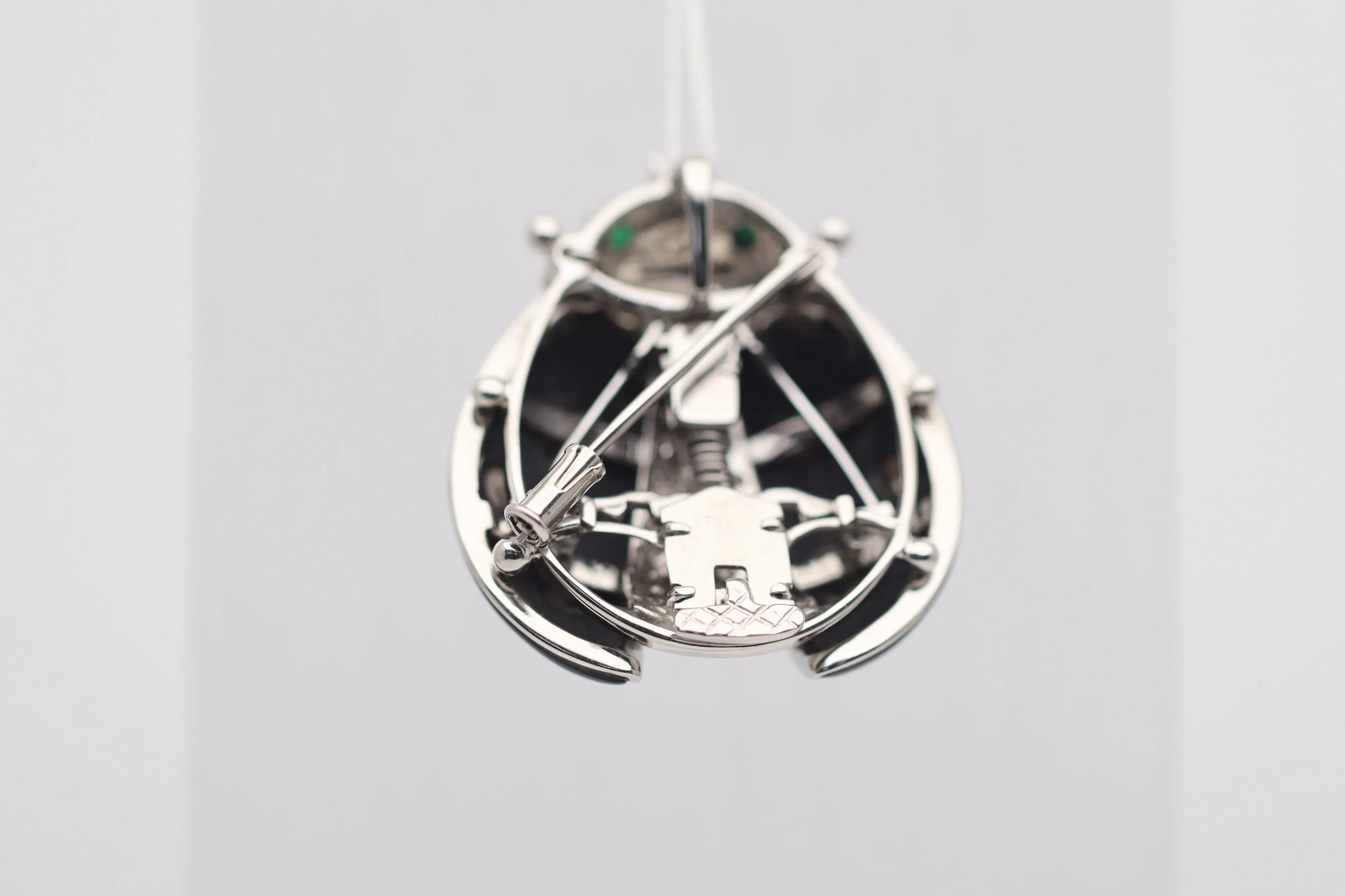 Diamond Onyx Emerald Gold Ladybug Pendant Brooch