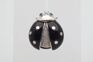 Diamond Onyx Emerald Gold Ladybug Pendant Brooch