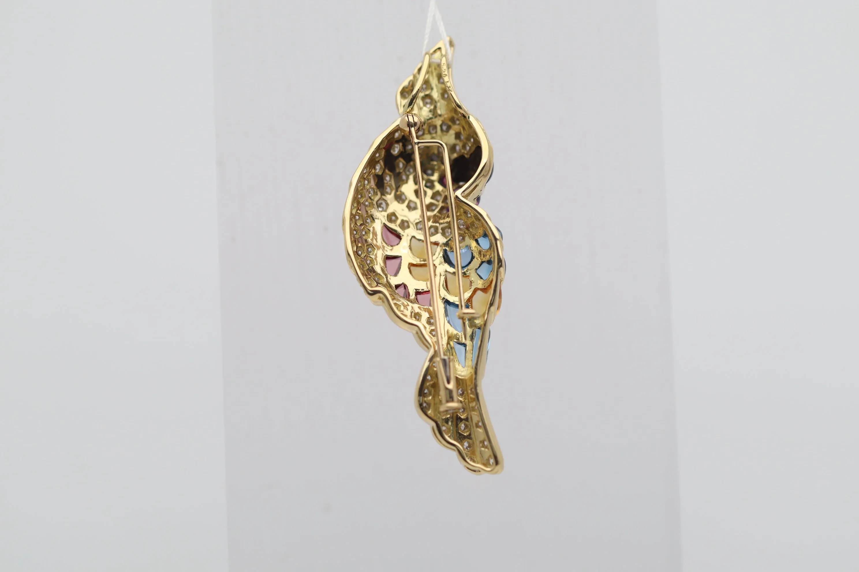 Diamond Onyx Multicolor Gemstone Gold Toucan Pendant Brooch