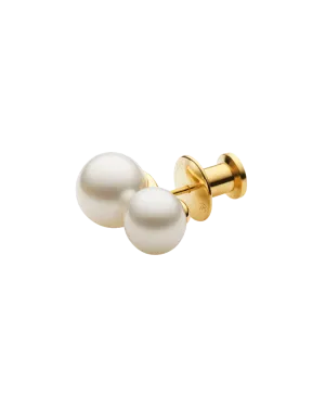 Double Pearl Lapel Pin | 9mm Keshi Pearl, 12mm Button Pearl, and Yellow Gold