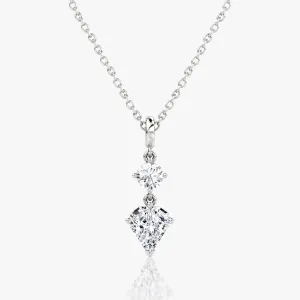 Duo Drop 14K White Gold Necklace w. 1.0ct Round Brilliant & Shield Lab-Grown Diamonds