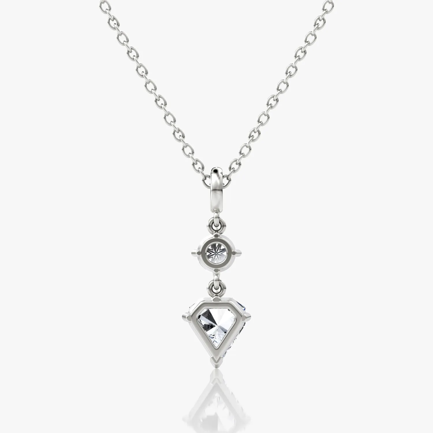 Duo Drop 14K White Gold Necklace w. 1.0ct Round Brilliant & Shield Lab-Grown Diamonds